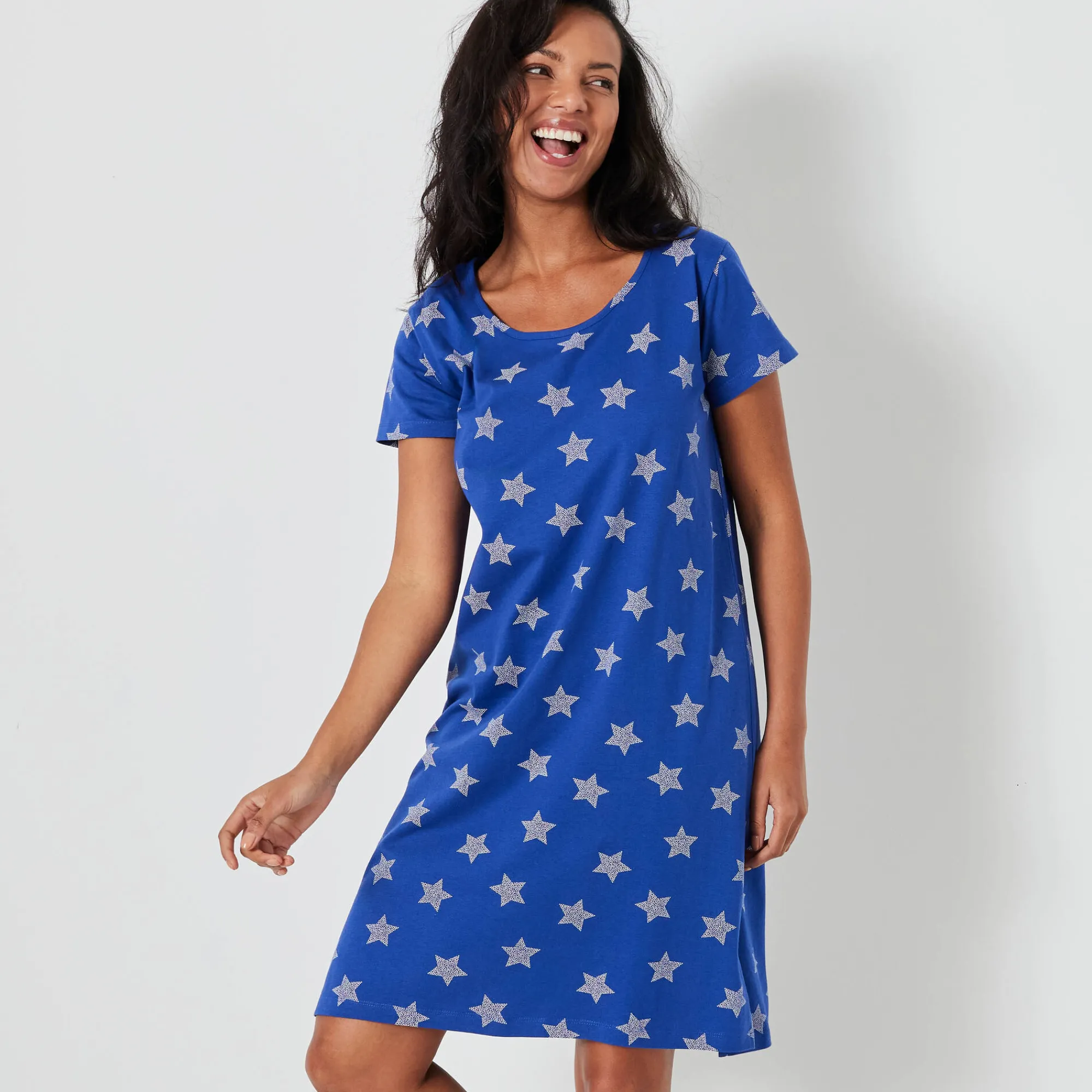 Nachthemd<Blancheporte Kort nachthemd met sterrenprint felblauw