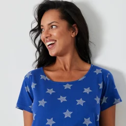 Nachthemd<Blancheporte Kort nachthemd met sterrenprint felblauw