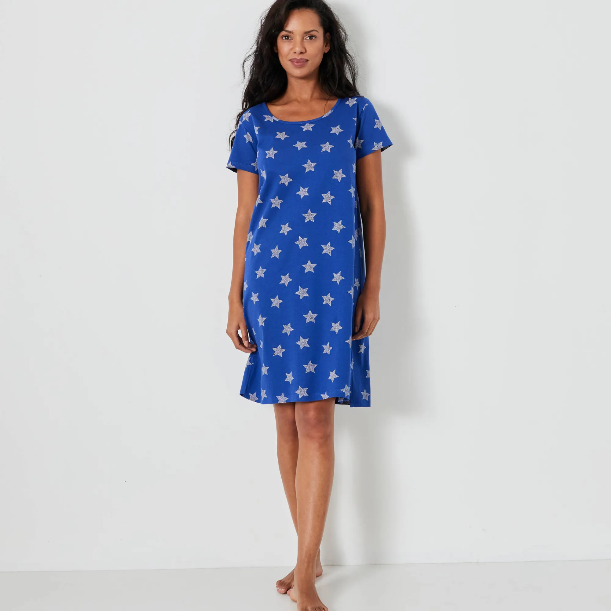 Nachthemd<Blancheporte Kort nachthemd met sterrenprint felblauw