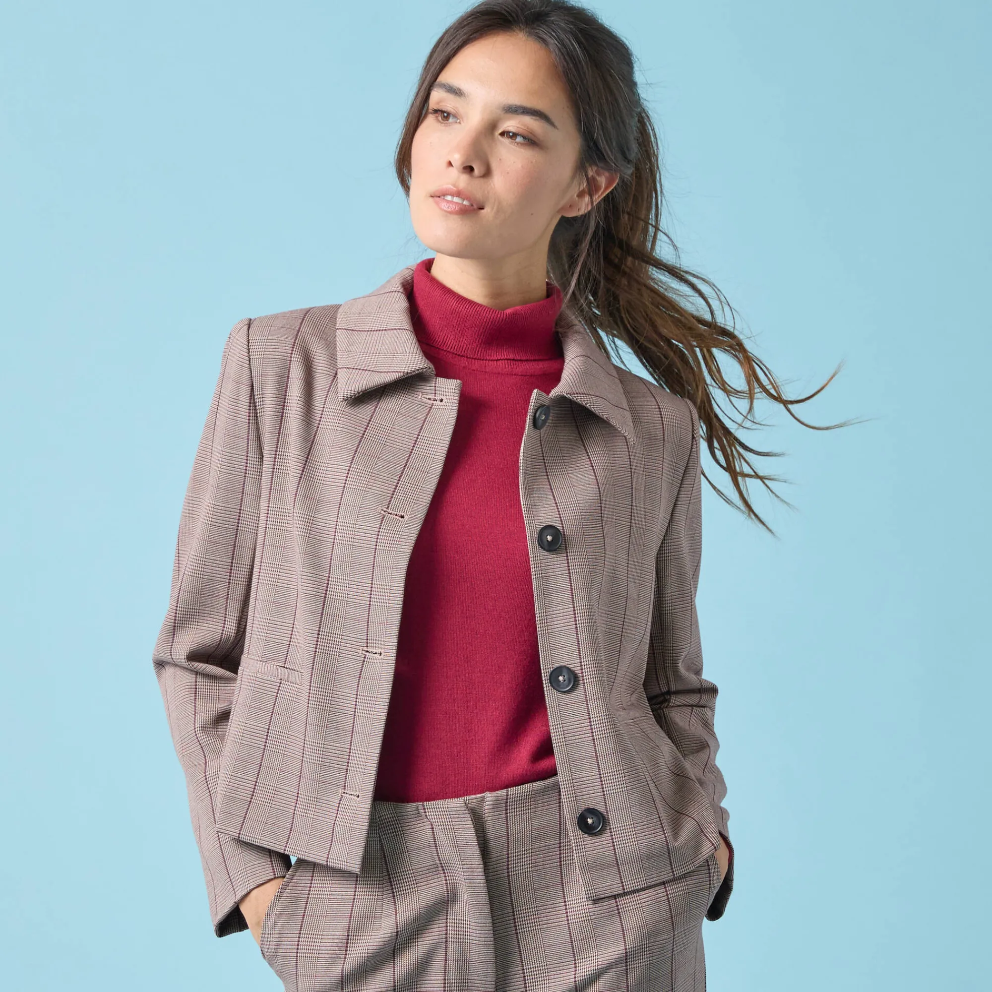 Jas En Mantel<Blancheporte Korte blazer met ruitenprint, kleine lengtes chocolade
