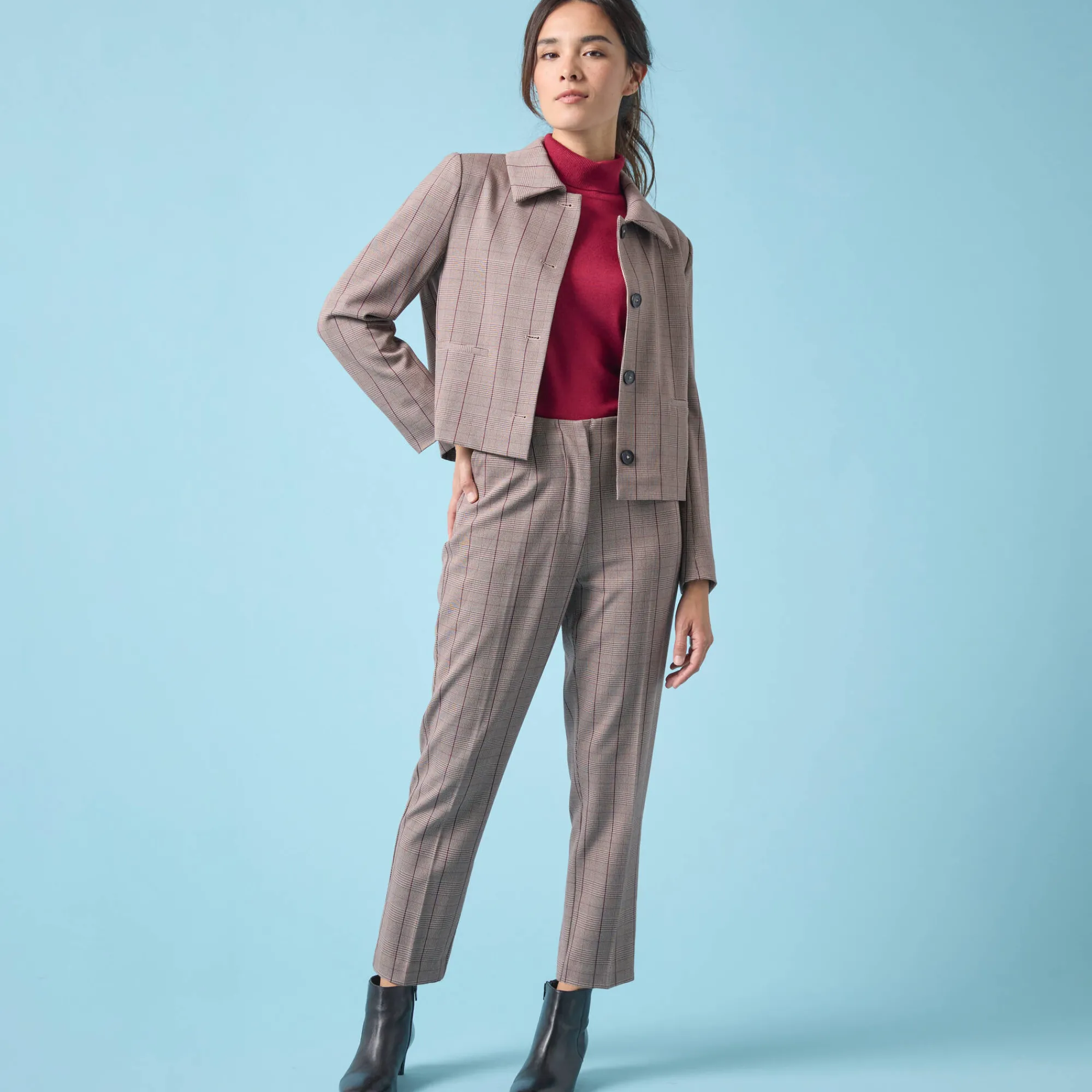 Jas En Mantel<Blancheporte Korte blazer met ruitenprint, kleine lengtes chocolade