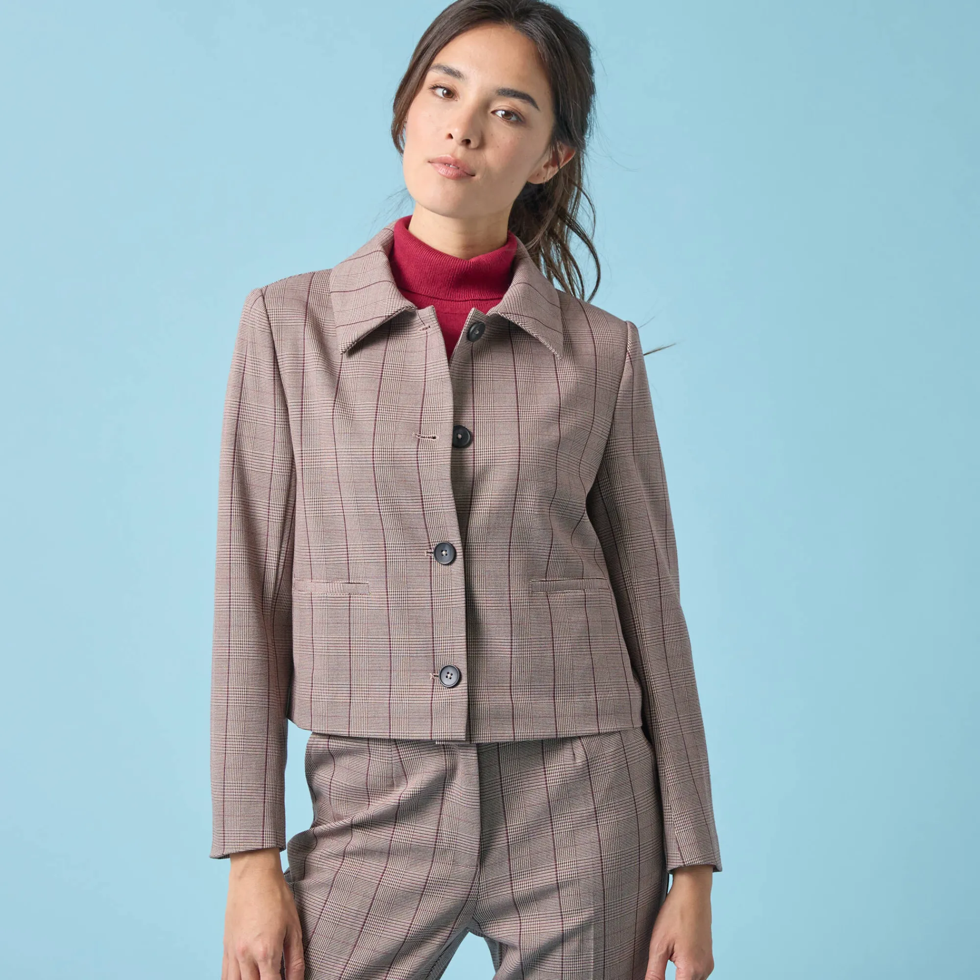 Jas En Mantel<Blancheporte Korte blazer met ruitenprint, kleine lengtes chocolade