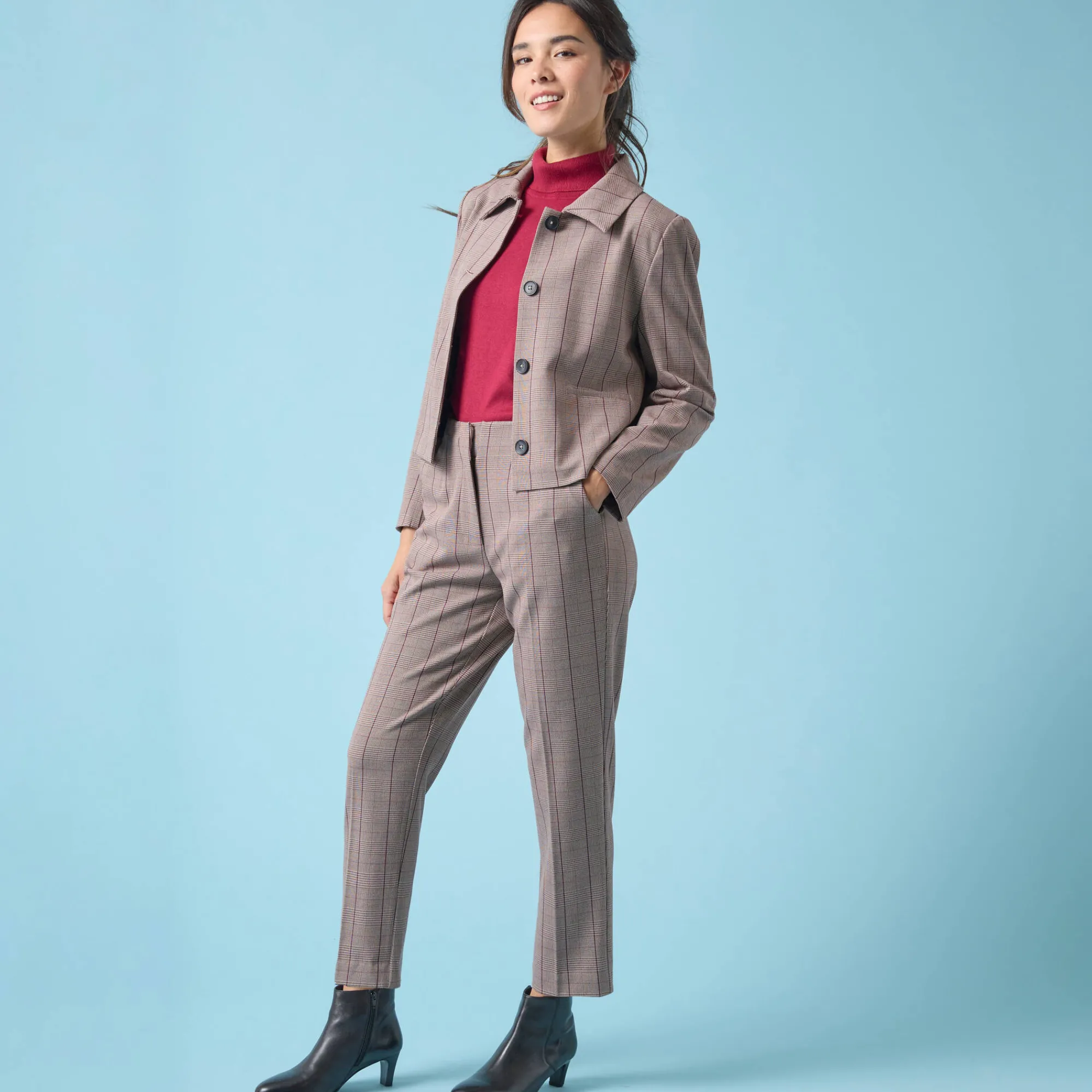 Jas En Mantel<Blancheporte Korte blazer met ruitenprint, kleine lengtes chocolade