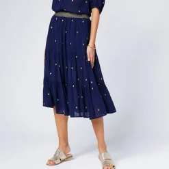 Rok<Blancheporte Korte fronsrok met goudkleurige print marine / goudkleurig