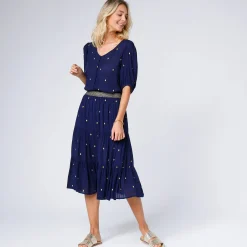 Rok<Blancheporte Korte fronsrok met goudkleurige print marine / goudkleurig