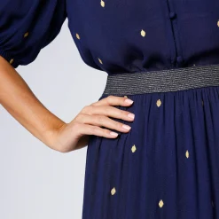 Rok<Blancheporte Korte fronsrok met goudkleurige print marine / goudkleurig