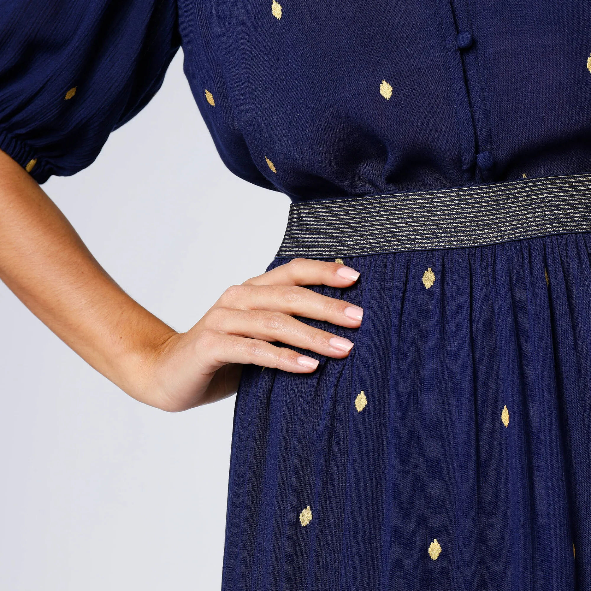 Rok<Blancheporte Korte fronsrok met goudkleurige print marine / goudkleurig