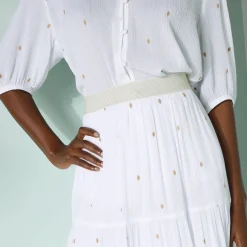 Rok|Jurk<Blancheporte Korte fronsrok met goudkleurige print wit / goudkleurig