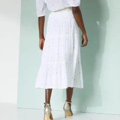 Rok|Jurk<Blancheporte Korte fronsrok met goudkleurige print wit / goudkleurig