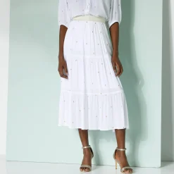 Rok|Jurk<Blancheporte Korte fronsrok met goudkleurige print wit / goudkleurig