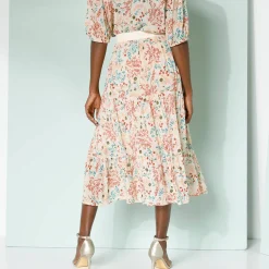Rok|Jurk<Blancheporte Korte fronsrok met stroken en bloemenprint, crepon naturel