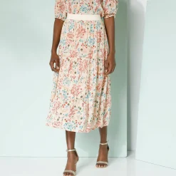 Rok|Jurk<Blancheporte Korte fronsrok met stroken en bloemenprint, crepon naturel