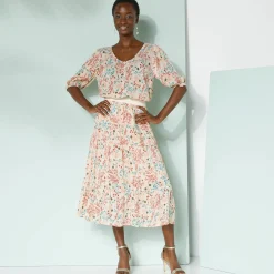 Rok|Jurk<Blancheporte Korte fronsrok met stroken en bloemenprint, crepon naturel