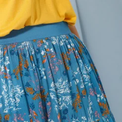 Rok<Blancheporte Korte fronsrok met stroken en bloemenprint, crepon blauw