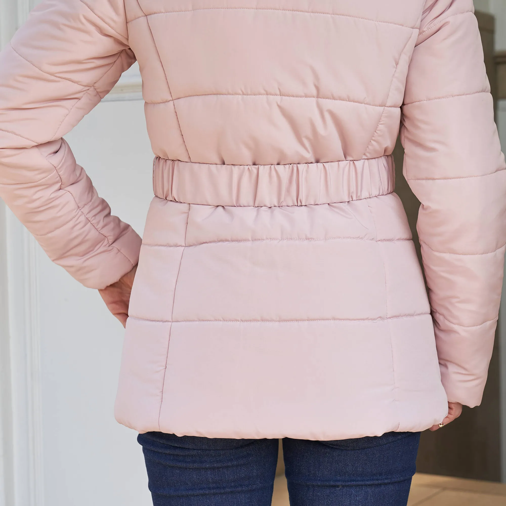 Parka En Donsjas<Colors&Co Korte gewatteerde jas met ceintuur grijsroze