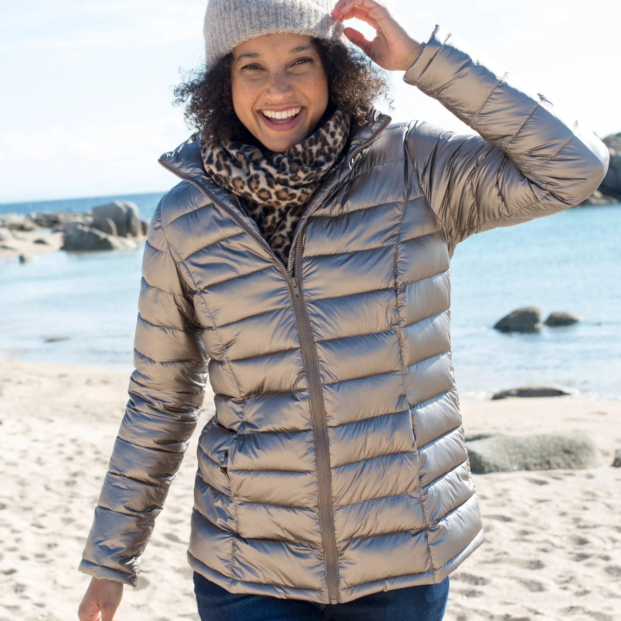 Parka En Donsjas<Blancheporte Korte, gewatteerde jas met metallic effect goudbruin