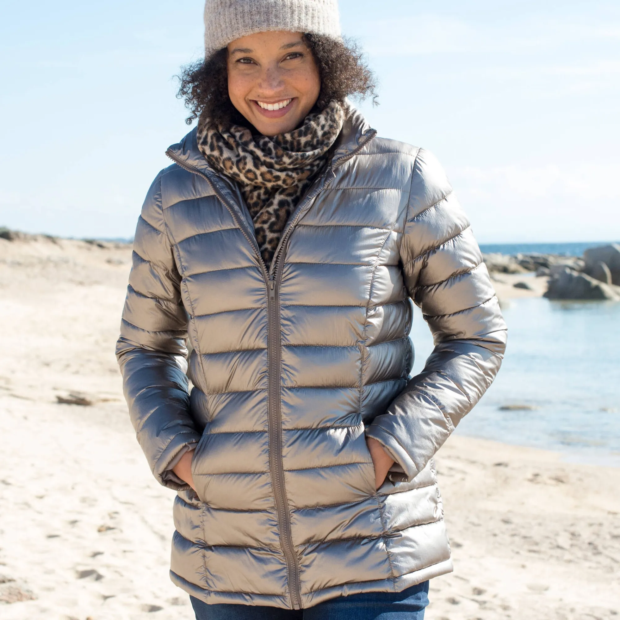 Parka En Donsjas<Blancheporte Korte, gewatteerde jas met metallic effect goudbruin