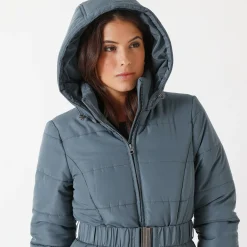 Parka En Donsjas<Colors&Co Korte gewatteerde jas met ceintuur blauwgrijs
