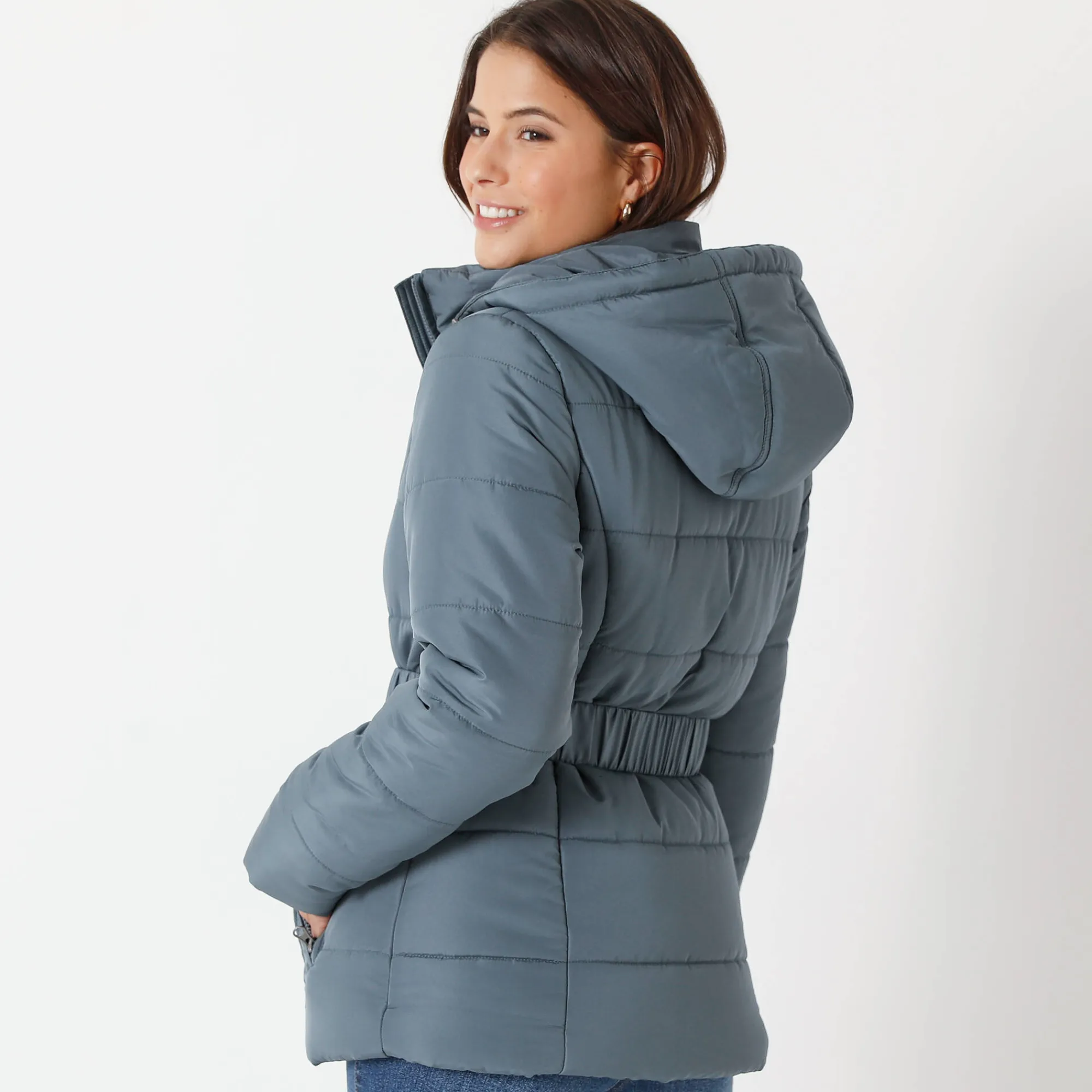 Parka En Donsjas<Colors&Co Korte gewatteerde jas met ceintuur blauwgrijs