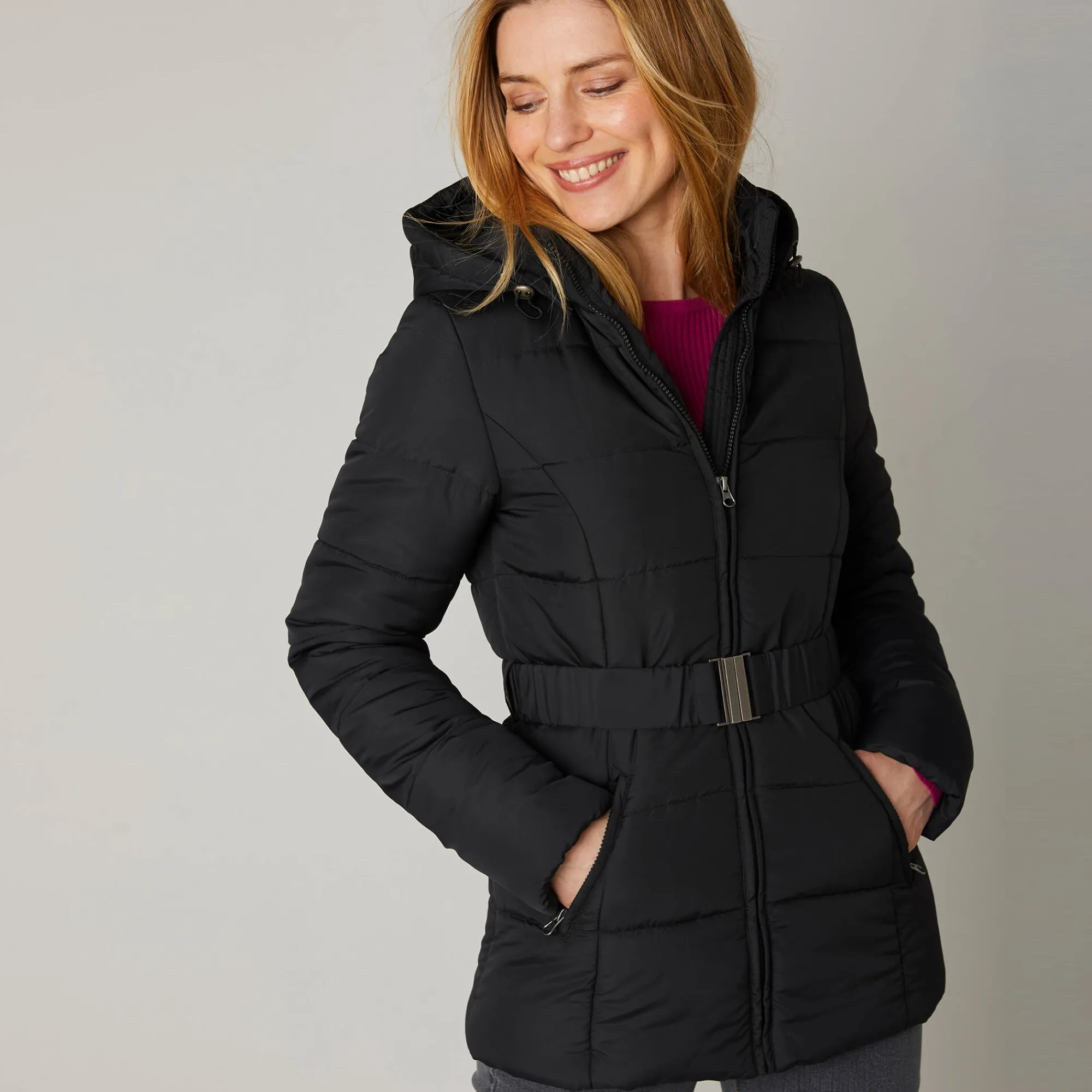 Parka En Donsjas<Colors&Co Korte gewatteerde jas met ceintuur zwart
