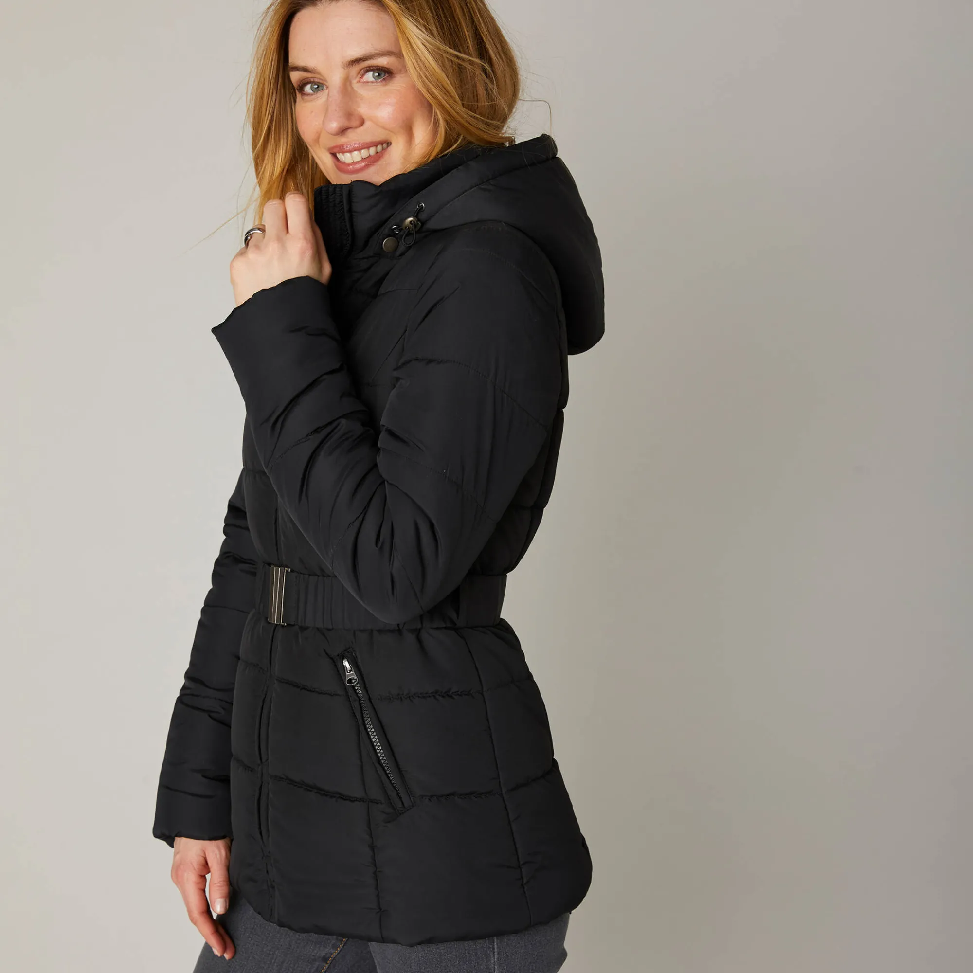 Parka En Donsjas<Colors&Co Korte gewatteerde jas met ceintuur zwart