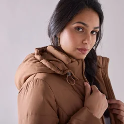 Parka En Donsjas<Colors&Co Korte gewatteerde jas met ceintuur karamel