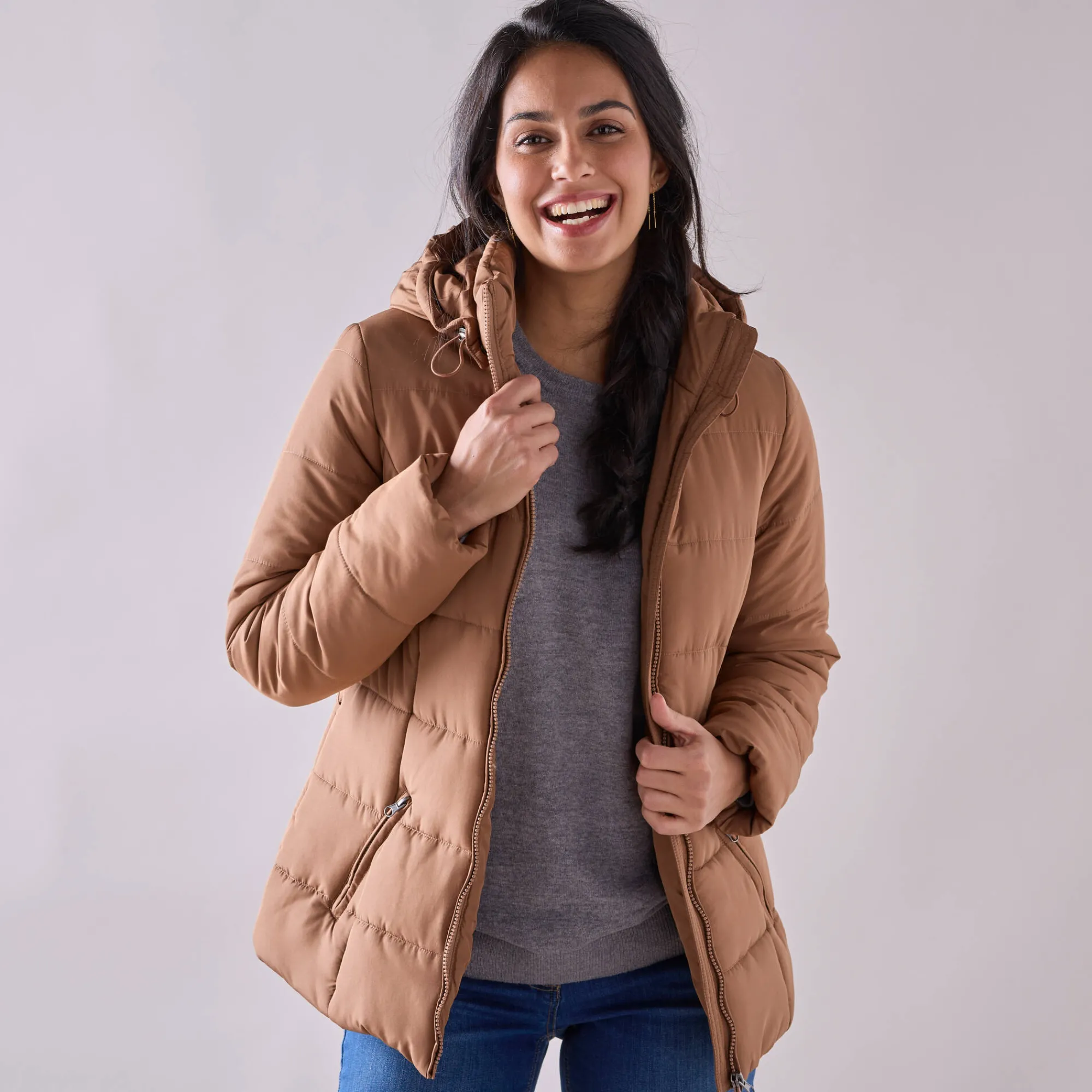 Parka En Donsjas<Colors&Co Korte gewatteerde jas met ceintuur karamel