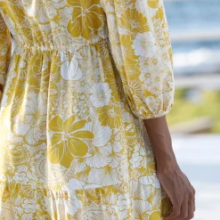 Jurk<Blancheporte Korte jurk met bloemenprint, viscose ecru / kerrie
