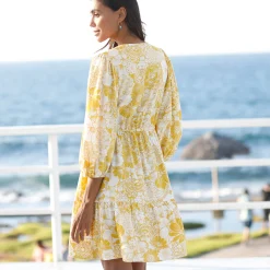 Jurk<Blancheporte Korte jurk met bloemenprint, viscose ecru / kerrie