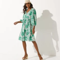 Jurk<Blancheporte Korte jurk met bloemenprint, viscose ecru / groen