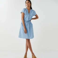 Jurk<Blancheporte Korte jurk met ritskraag, licht denim bleached