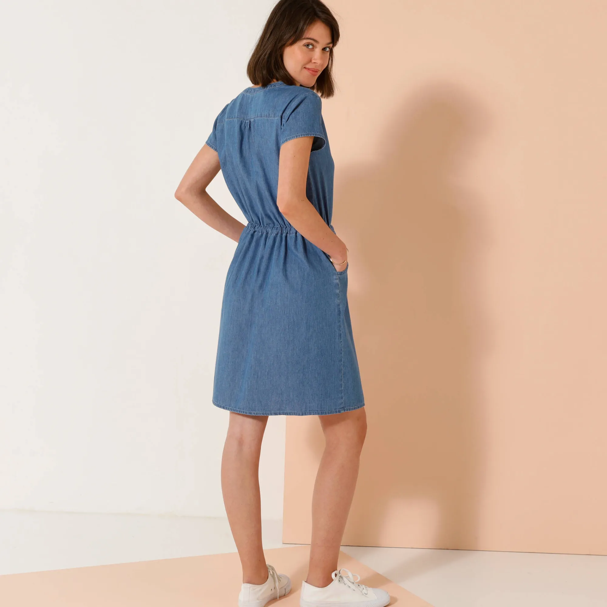 Jurk<Blancheporte Korte jurk met ritskraag, licht denim stone