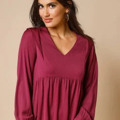 Feestoutfits Dames|Jurk<Blancheporte Korte jurk met stroken aan de schouders, effen crêpe bordeaux