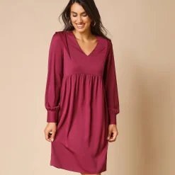 Feestoutfits Dames|Jurk<Blancheporte Korte jurk met stroken aan de schouders, effen crêpe bordeaux