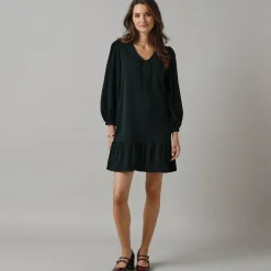Feestoutfits Dames|Jurk<Lora Zellini Korte jurk met strook en striklintjes, crêpe zwart