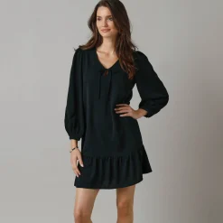 Feestoutfits Dames|Jurk<Lora Zellini Korte jurk met strook en striklintjes, crêpe zwart