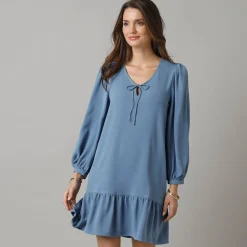 Jurk<Lora Zellini Korte jurk met strook en striklintjes, crêpe blauw