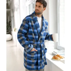 Pyjama En Kamerjas<Blancheporte Korte kamerjas in fleecetricot blauw geruit