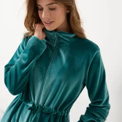 Peignoir En Kamerjas<Blancheporte Korte kamerjas in velours met ritssluiting celadon