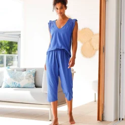 Pyjama<Blancheporte Korte pyjama in jersey en broderie anglaise blauw