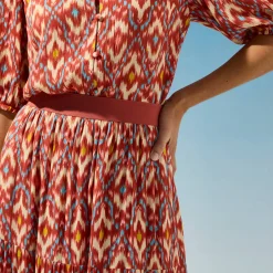Rok<Blancheporte Korte strokenrok met ikatprint, crepon terracotta
