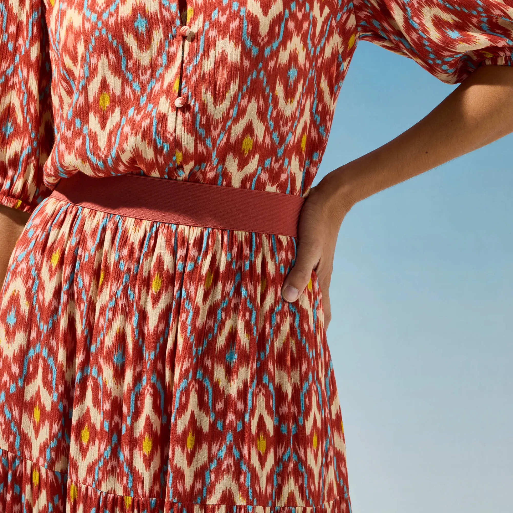 Rok<Blancheporte Korte strokenrok met ikatprint, crepon terracotta