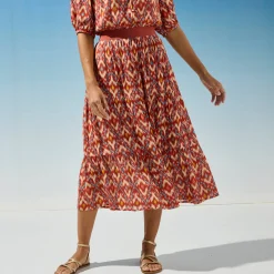 Rok<Blancheporte Korte strokenrok met ikatprint, crepon terracotta