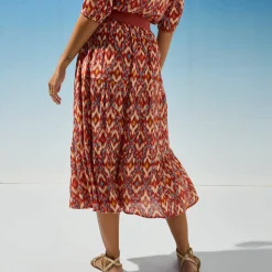 Rok<Blancheporte Korte strokenrok met ikatprint, crepon terracotta