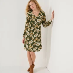 Jurk<Blancheporte Korte textuurjurk met bloemenprint kaki