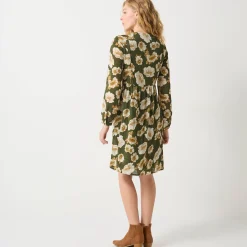 Jurk<Blancheporte Korte textuurjurk met bloemenprint kaki
