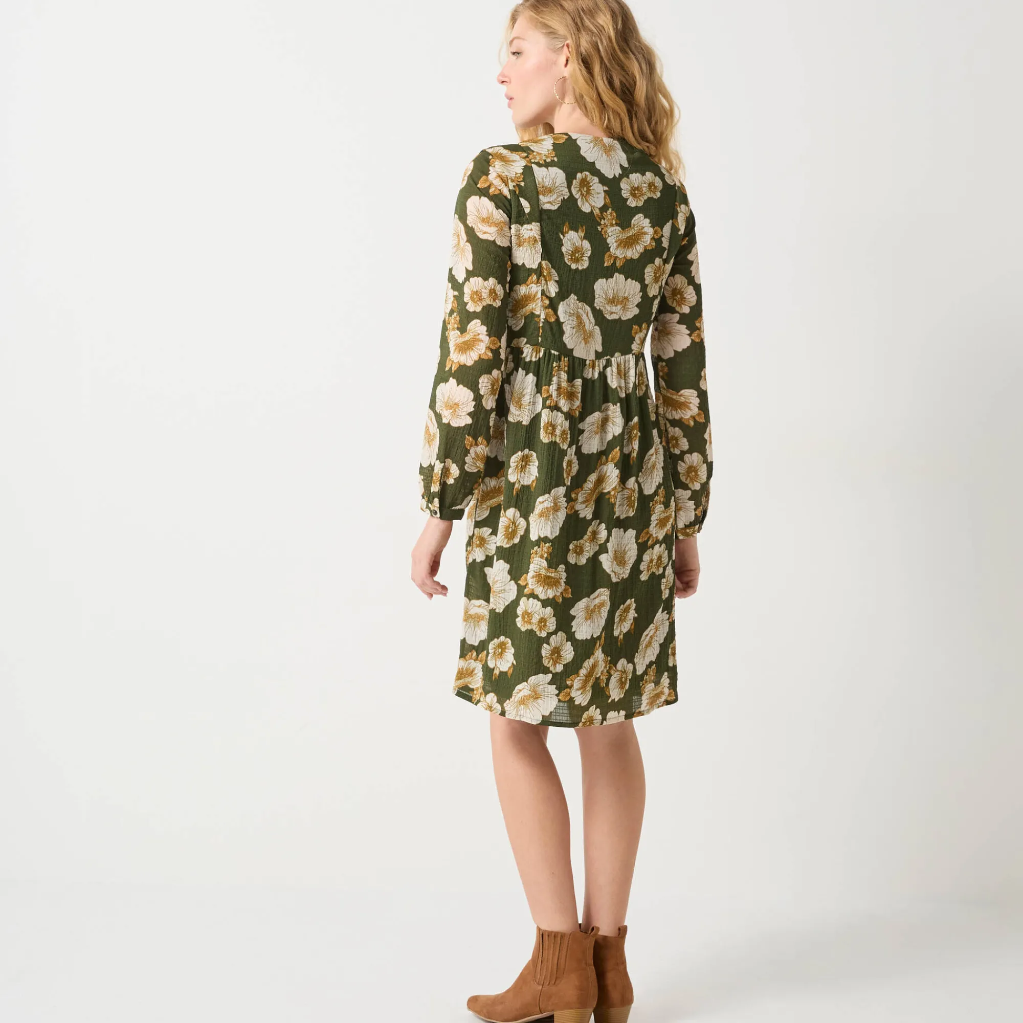 Jurk<Blancheporte Korte textuurjurk met bloemenprint kaki