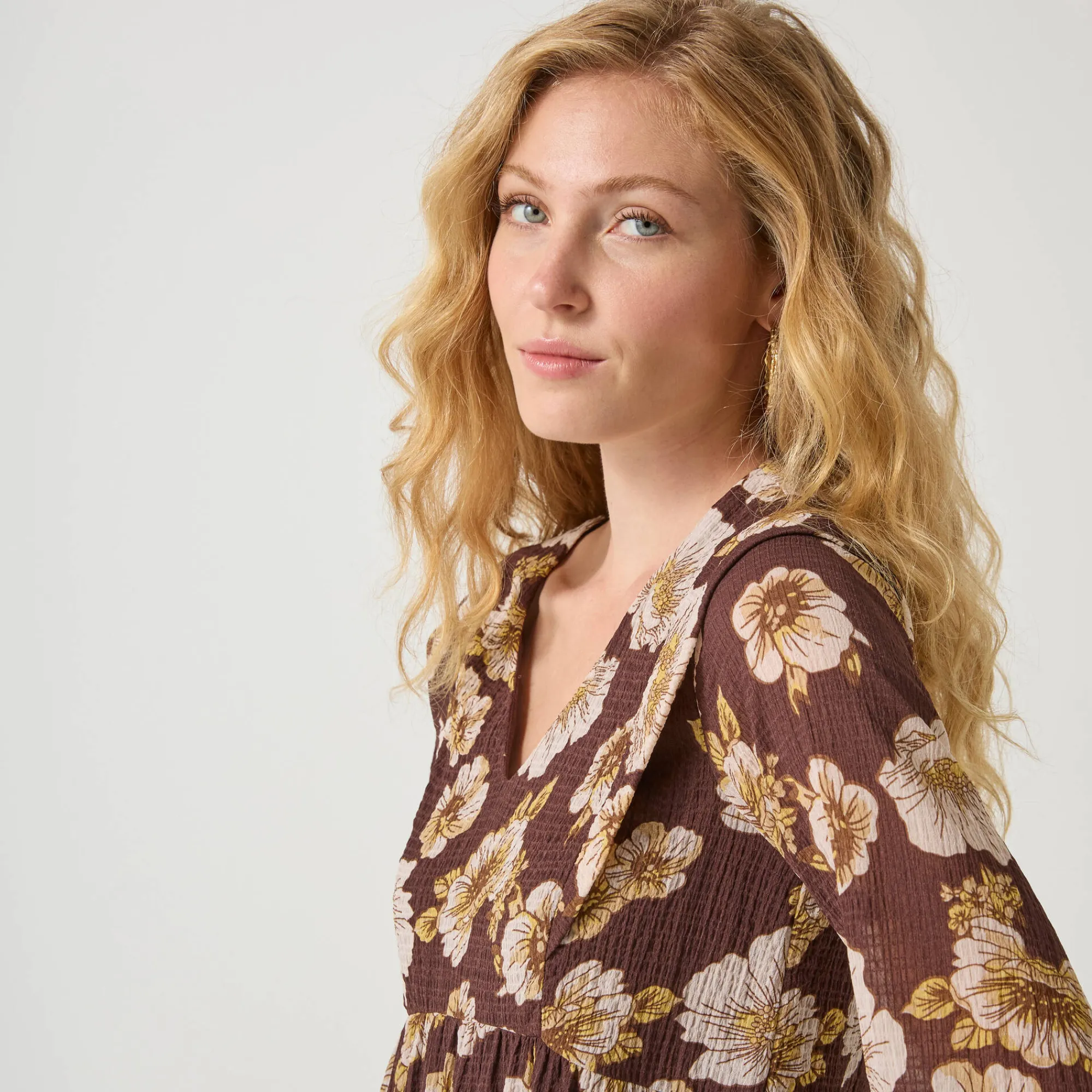 Jurk<Blancheporte Korte textuurjurk met bloemenprint chocolade