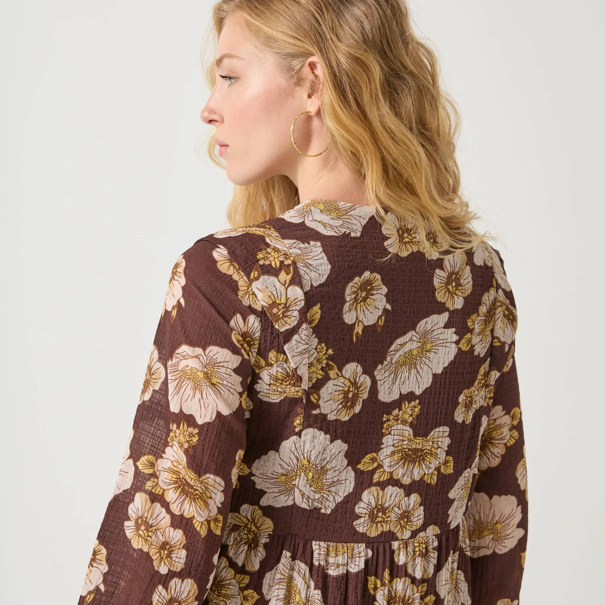 Jurk<Blancheporte Korte textuurjurk met bloemenprint chocolade