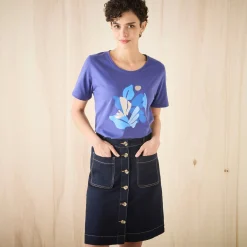 Rok<Blancheporte Korte, uitlopende jeansrok met knopen raw